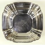 Gorham sterling silver commemorative serving bowl, 20th Century, having a sculpted rim centering the