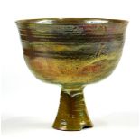 Large Beatrice Wood (American 1893–1998) chalice, having an iridescent glaze and rising on a