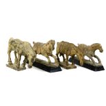 (lot of 4) Chinese stone horses, a pair in galloping pose and another pair standing with heads
