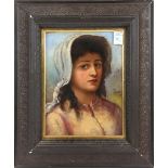 European School (19th century), Portrait of a Woman with a Bonnet, oil on board, unsigned,