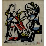 Watanabe Sadao (Japanese, 1913-1996), woodblock print, depicting Jesus washing the feet of his