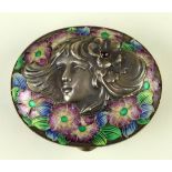 Russian enamel on silver Art Nouveau oval box, late 19th/early 20th Century, the top depicting a