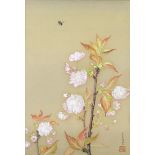 Takamura Kotaro (Japanese, 1883-1956), "Yamazakura and Bee", gouache on paper, renowned poet/