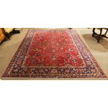 Persian Sarouk carpet, 9' x 11'5" (note: wear)