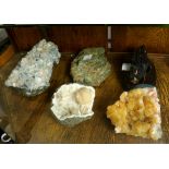 (lot of 5) Polished geode and rock specimen group, largest 13.5"l