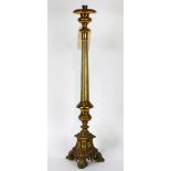 French gilt metal candelabrum, rising on a reeded standard and tripartite base, 31.5"h