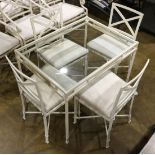 (lot of 5) Brown Jordan patio dining suite, consisting of four side chairs, each having an X-form