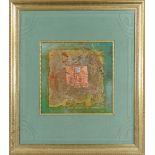 Untitled (Abstract in Copper and Green), mixed media and metal leaf, unsigned, 20th century, overall