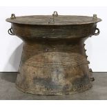 Southeast Asian bronze rain drum, the top with concentric patterned bands centered by a star, the