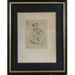 Seated Man, etching, unsigned, 19th century, overall (with frame): 15.5"h x 12.5"w