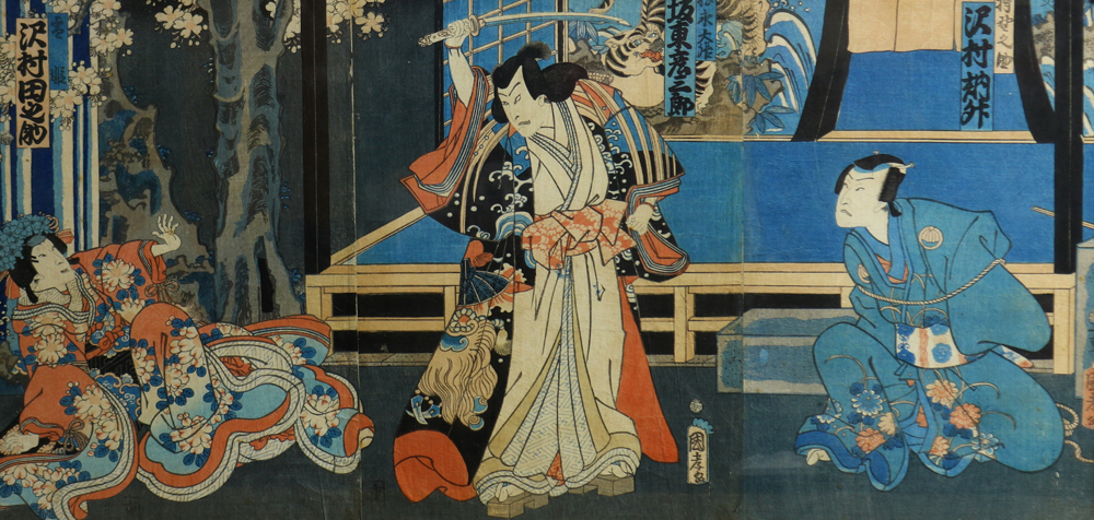 (lot of 3) Japanese woodblock prints three triptychs, 19th century: Utagawa Toyokuni III (1786- - Image 4 of 7