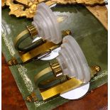 Pair of Art Deco sconces, each having a single light with a graduated frosted glass shade, and