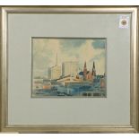 Ray Schumann (American, 1892-1960), Untitled (Cityscape), watercolor, signed lower left, overall (