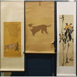 (lot of 3) Group of Chinese scrolls: first, manner of Zhao Shao'ang, Bird and Loquat, lower right