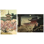 (lot of 2) Japanese woodblock prints: Tokuriki Tomikichiro (1902-2000), "Kasuga Jinja Shrine, Nara";