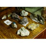 (lot of 5) Polished geode and rock specimen group, including calcite fluorite, eudialyte, and a