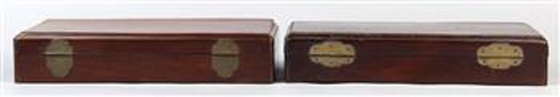 (lot of 2) Chinese hardwood document/seal boxes, each of rectangular form with a hinged lid covering - Image 4 of 4