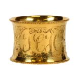 18k yellow gold napkin ring, having incised decoration and monogrammed "TCH," 1.75"dia.