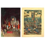 (lot of 2) Japanese woodblock prints: Narazaki Eisho (1868-1936), "Asakusa Kannon Shrine", lower