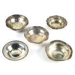 (lot of 5) Associated sterling silver finger bowls, makers include (2) Webster Co., Towle