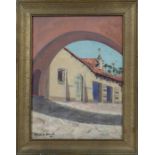 Charles Anderson Small (American, 1877-1962), "Spanish Village (Balboa Park, San Diego), oil on