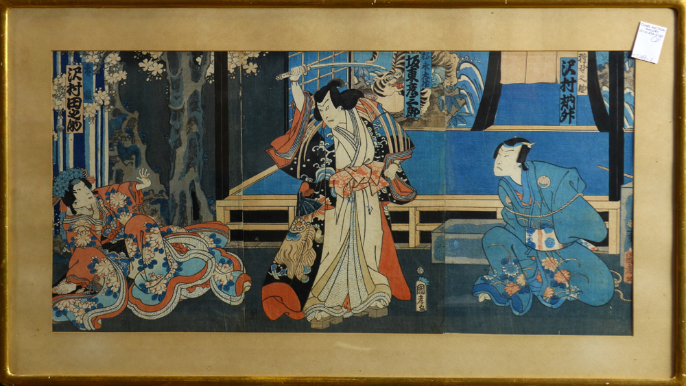 (lot of 3) Japanese woodblock prints three triptychs, 19th century: Utagawa Toyokuni III (1786- - Image 5 of 7