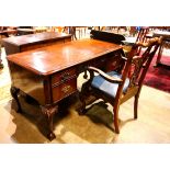 (lot of 2) Hekman Chippendale style desk and armchair, the desk having a rectangular top over a (