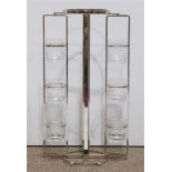 Art Deco chrome centerpiece, having two arms with three fixed glass candle holders, 27"h;