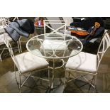 (lot of 4) Brown Jordan patio suite, consisting of (3) side chairs with X-form backs, 35"h, together