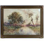 Hugo Anton Fisher (American, 1854-1916), River Landscape, watercolor, signed lower right, overall (