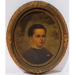 Portrait of a Young Boy, oil on canvas, 19th century, unsigned, overall (oval with frame): 26"h x