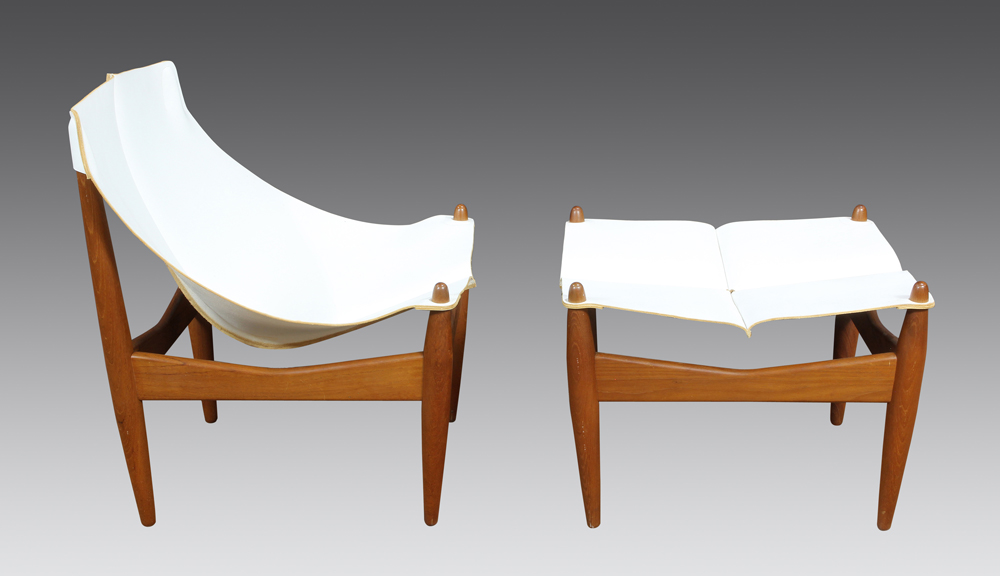 Rare Illum Wikkelso for CF Christensen Model #272 chair and ottoman, Denmark circa 1960, executed in - Image 3 of 11