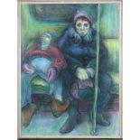 American School (20th century), Subway Riders, circa 1948, pastel on paper, signed indistinctly "