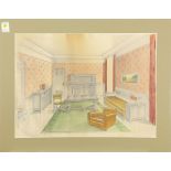 (lot of 3) French architectural interior scenes, watercolor and graphites on paper, each unsigned,