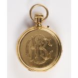 18k yellow gold hunting case pocketwatch Dial: round, white, black Roman numerals, outer black