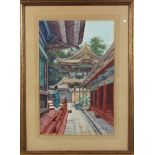 Koishi K. (Japanese, early 20th century), watercolor on paper, depicting Nikko Toshogu Temple, lower