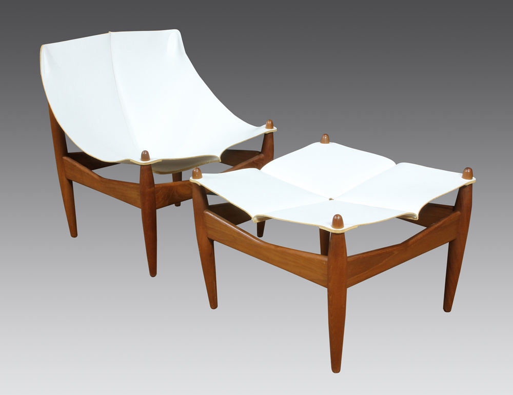 Rare Illum Wikkelso for CF Christensen Model #272 chair and ottoman, Denmark circa 1960, executed in - Image 2 of 11