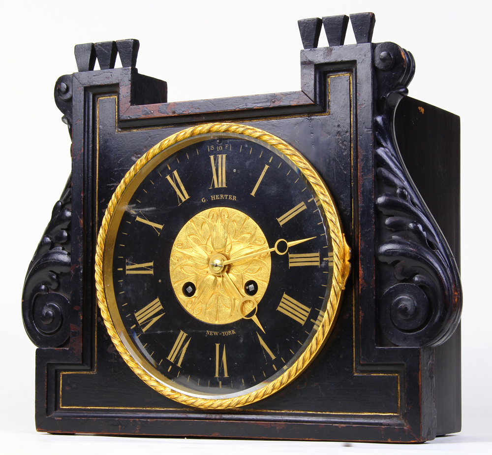 Herter Brothers New York mantle clock, executed in the Aesthetic taste circa 1880, having an - Image 2 of 6