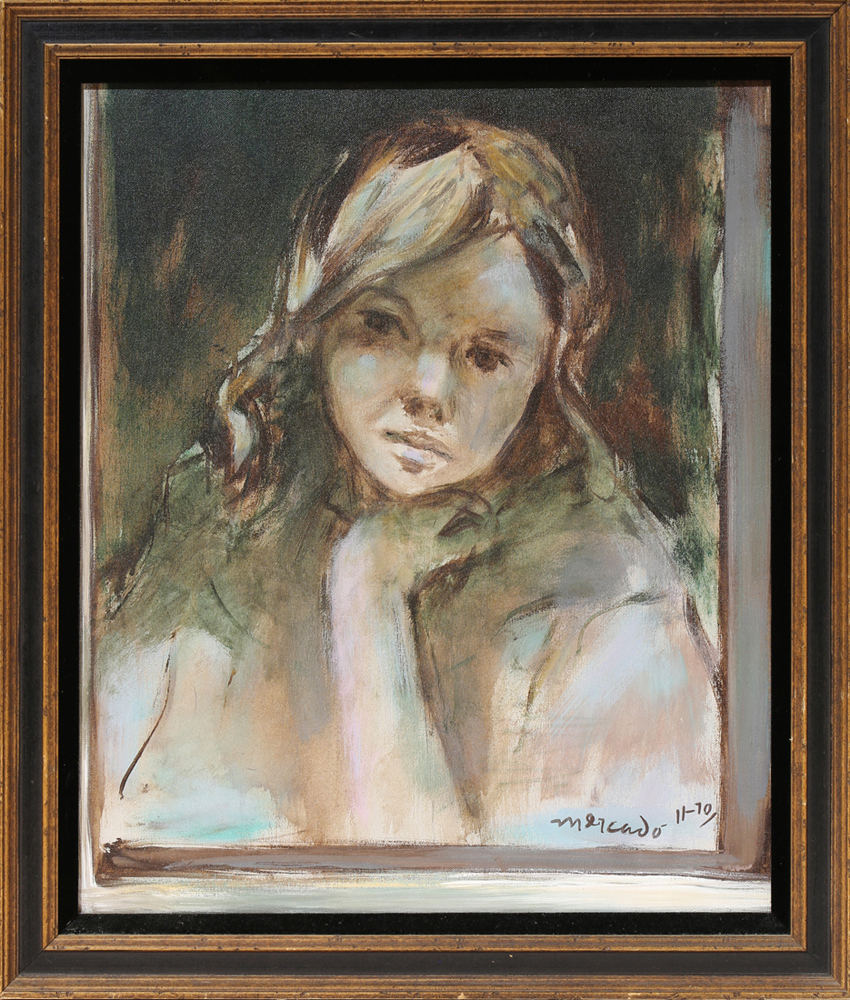 Portrait of a Young Girl, 1970, oil on canvas, signed "Mercado" and dated lower right, overall (with