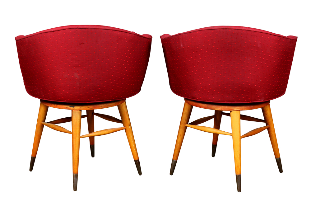 (lot of 2) Edward Wormley for Dunbar swivel chairs, each having Swiss dot upholstery in maroon, - Image 3 of 4