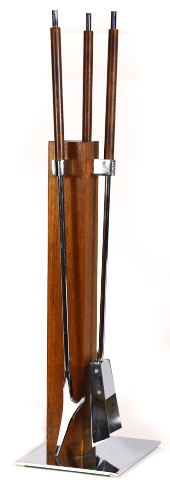 Alessandro Albrizzi chrome and wood fireplace tools, the base having a rectangular standard, - Image 2 of 3