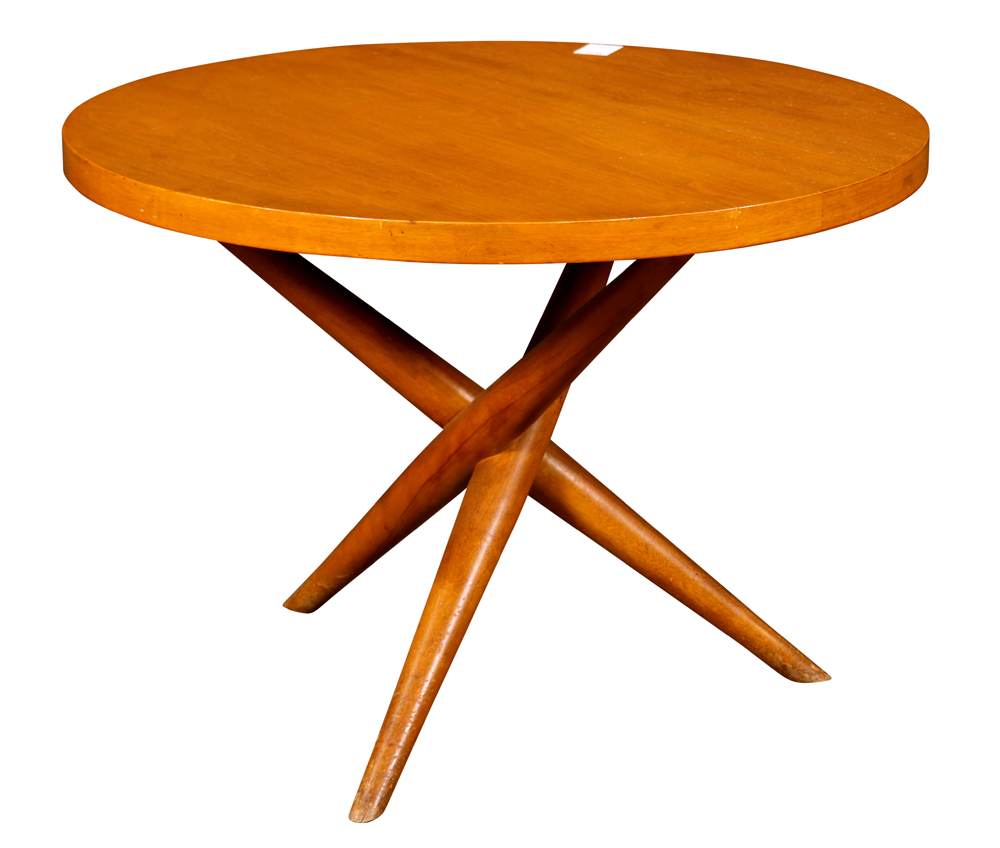 T.H. Robsjohn-Gibbings for Widdicomb occasional table circa 1950, model 1641, having a circular top,