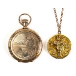 (Lot of 2) Gold-filled and metal jewelry Including 1) Elgin gold-filled hunting case pocket watch,