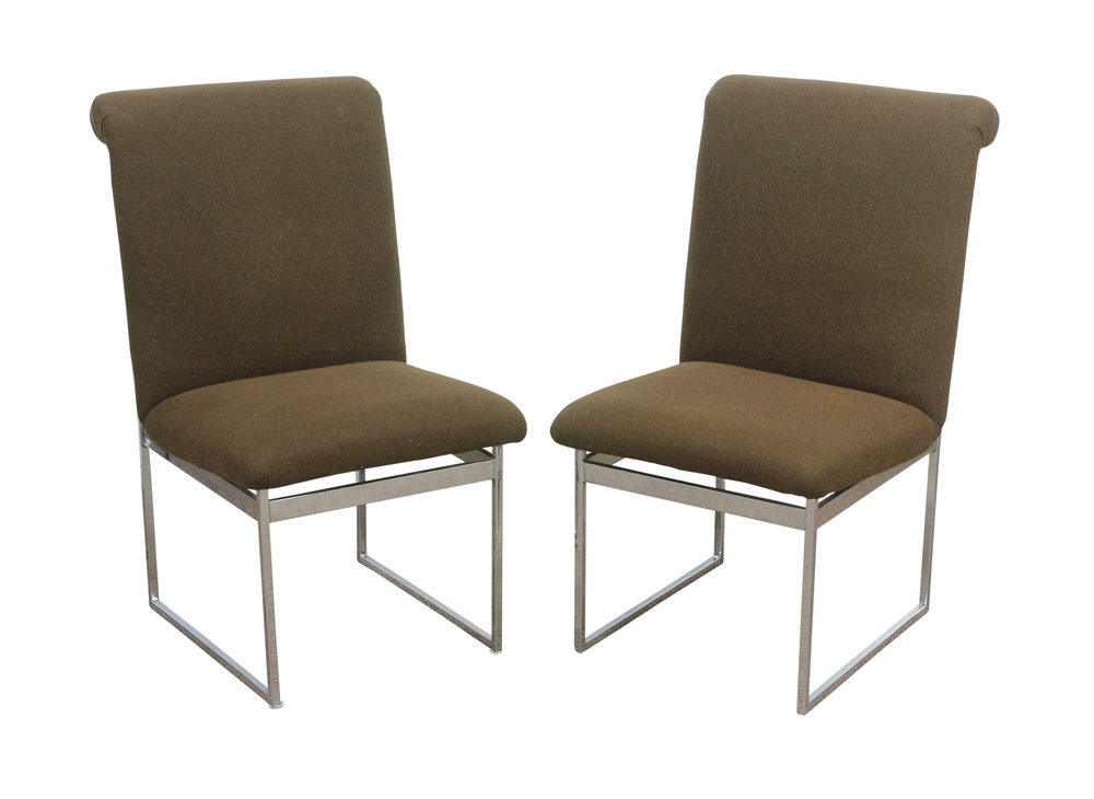 (lot of 6) Milo Baughman chromed steel and wool dining chairs, circa 1970, each having a high back - Image 2 of 8