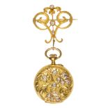 Art Nouveau Ulysse Nardin diamond and 18k yellow gold pendant-watch and chatelaine Dial: round,