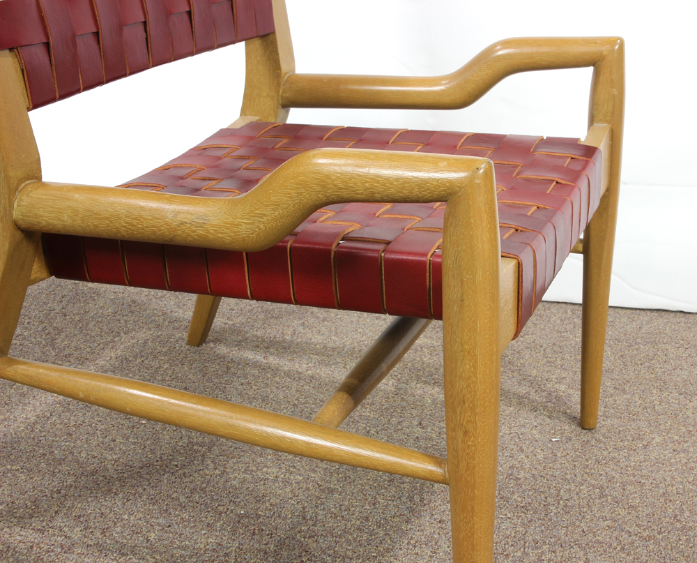 (lot of 4) John Keal for Brown Saltman lounge chairs, the woven back and seats executed in red - Image 7 of 8