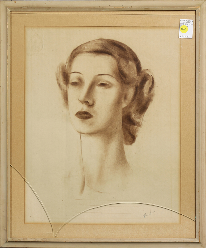 Willard Ayer Nash (American, 1898-1943), Portrait of a woman, color pencil on paper, signed in
