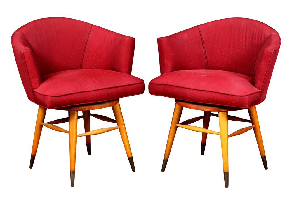 (lot of 2) Edward Wormley for Dunbar swivel chairs, each having Swiss dot upholstery in maroon, - Image 2 of 4