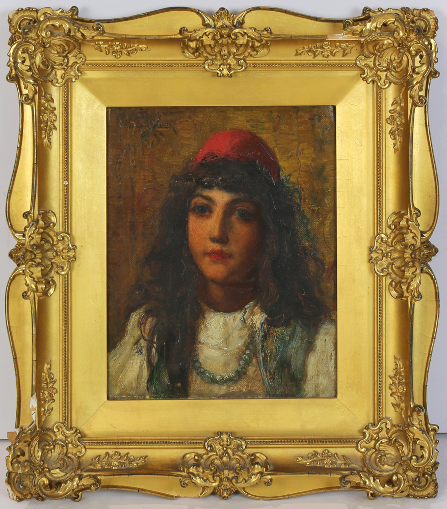 Percival De Luce (American, 1847-1914), Orientalist Portrait of a Young Woman, oil on canvas, signed - Image 2 of 4