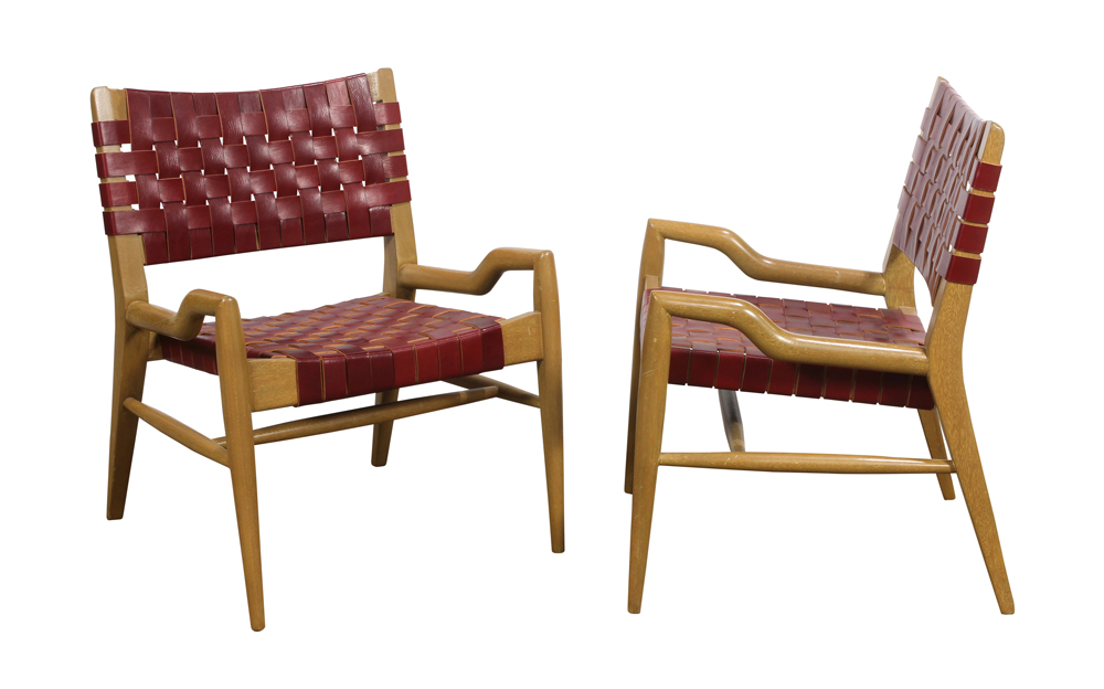 (lot of 4) John Keal for Brown Saltman lounge chairs, the woven back and seats executed in red - Image 2 of 8